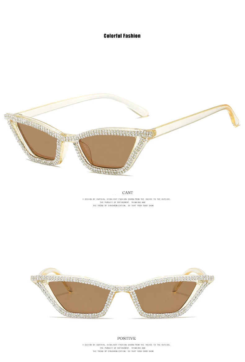Diamond-Accent Cat Eye Sunglasses – Trendy Hip-Hop Style for Women