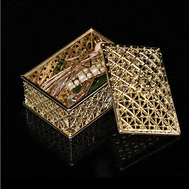 2-Piece Mini Treasure Jewelry Boxes – Silver Hollow Flower Cases for Rings, Earrings & Necklaces