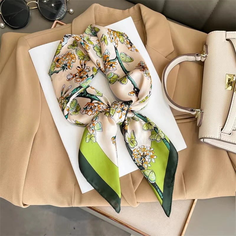 Luxury Square Silk Scarf – Elegant Satin Hijab & Headband Wrap for Women