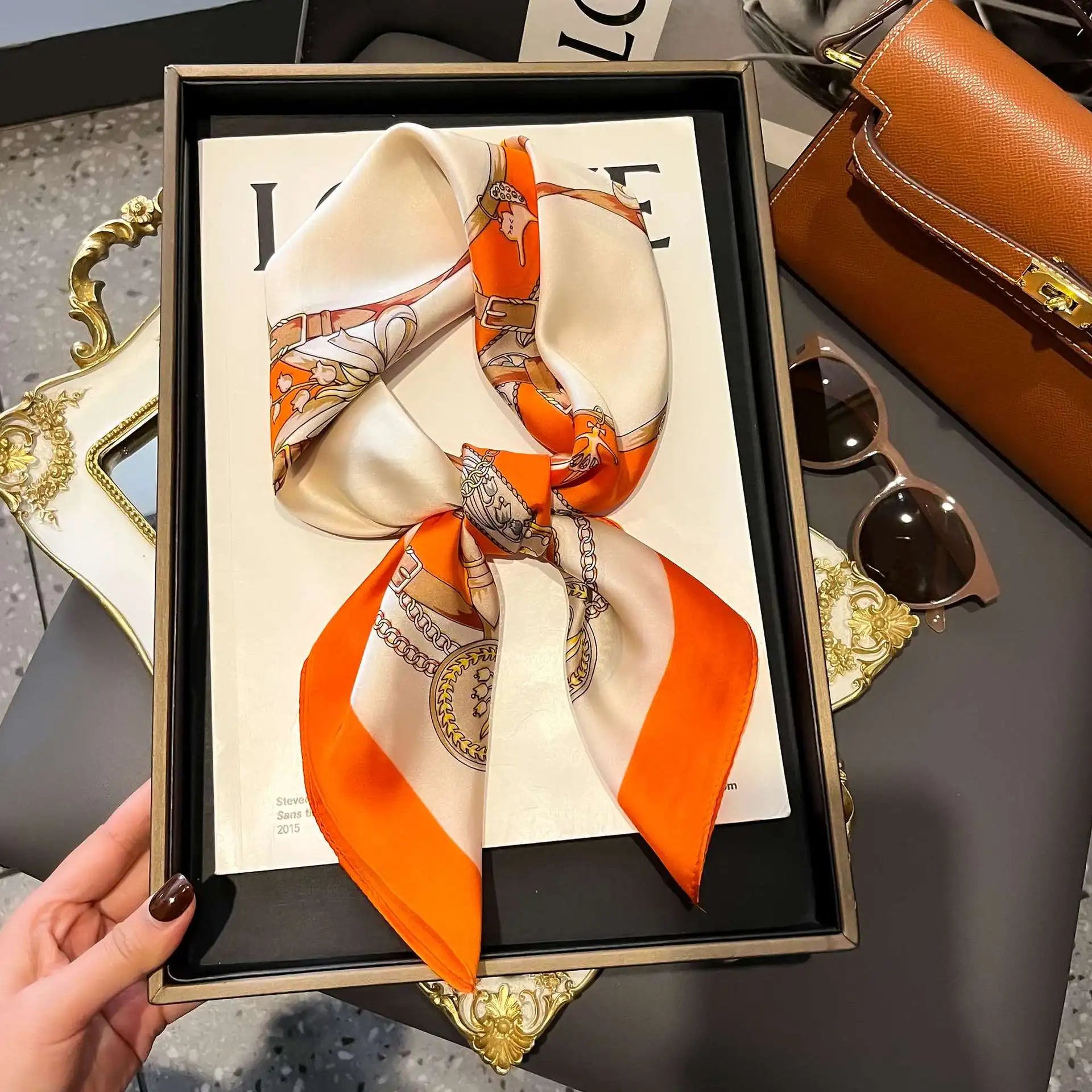 Printed Silk Scarf – Luxury Square Pashmina for Hair, Neck & Head Styling