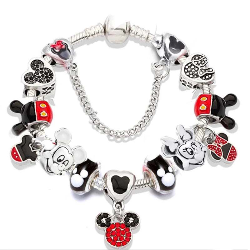 Disney Pink Crystal Charm Bracelet – Colorful Handmade Enamel Beads for Women