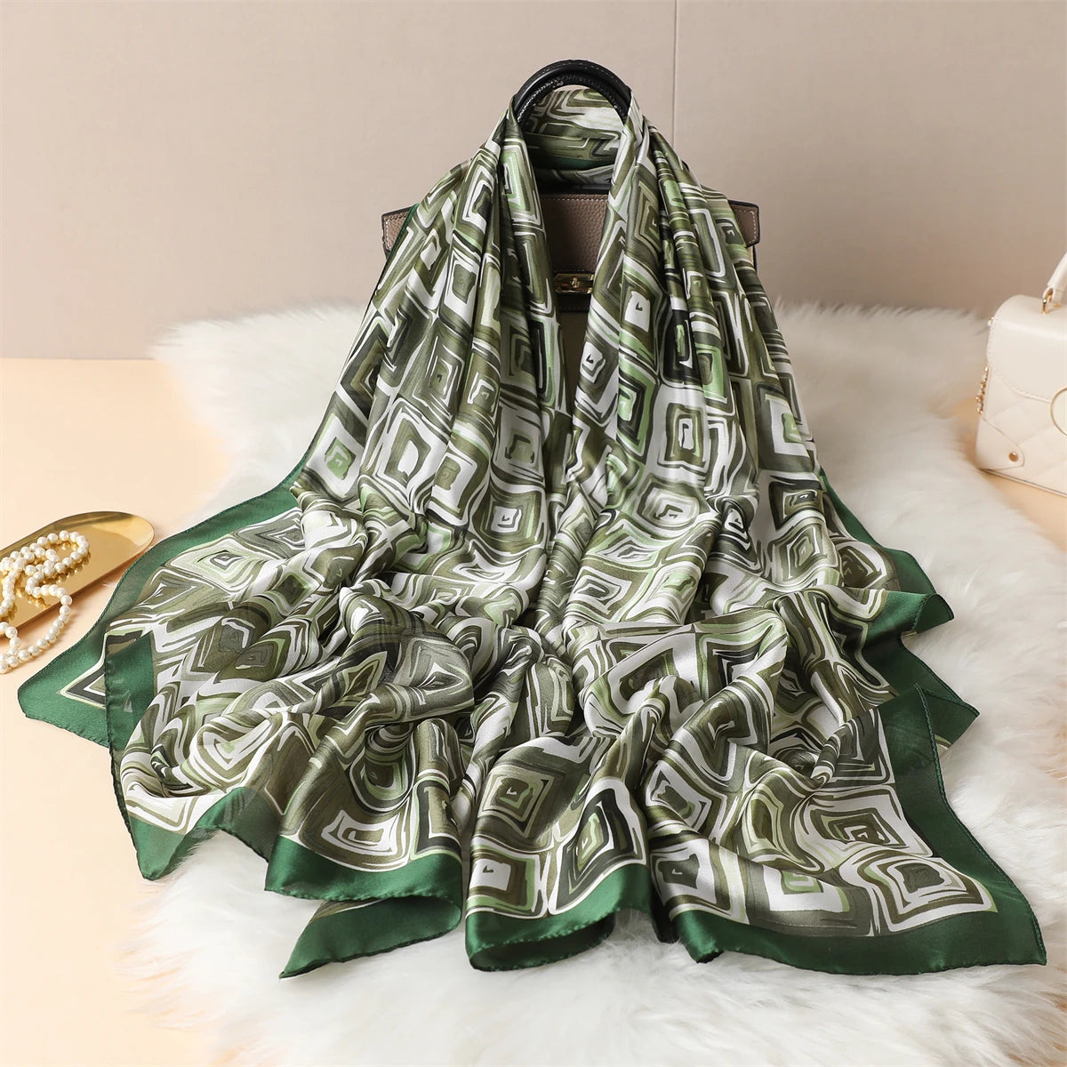 Luxury Silk Satin Scarf –  Large Wrap for Women, Elegant Beach & Hijab Style