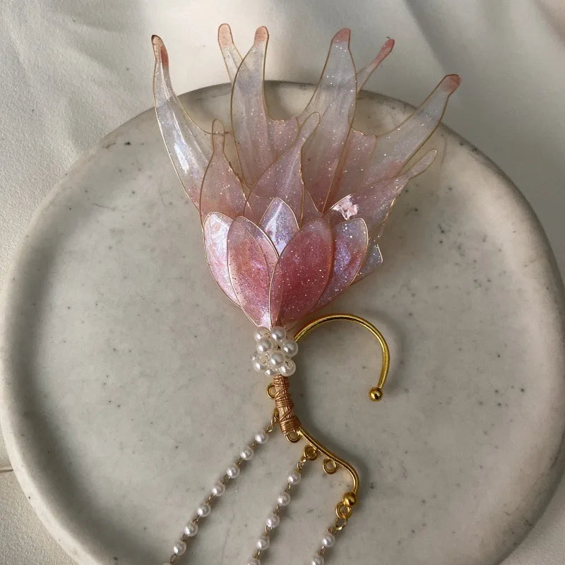 Butterfly & Mermaid Pearl Tassel Ear Cuffs – Elegant Non-Piercing Fairy-Style Earrings