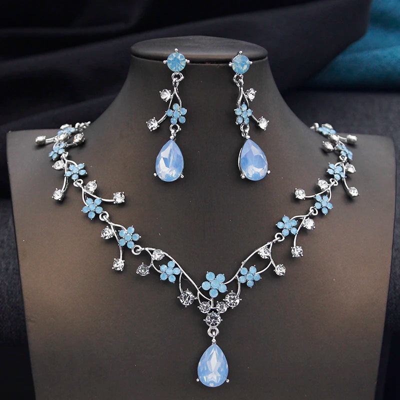 Rhinestone Water Drop Bridal Set – Sparkling Choker Necklace & Earrings for Brides