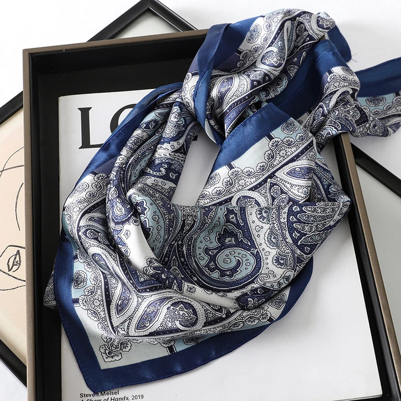 Bohemian Floral Silk Scarf – Luxury Square Satin Wrap for Hair, Neck & Hijab