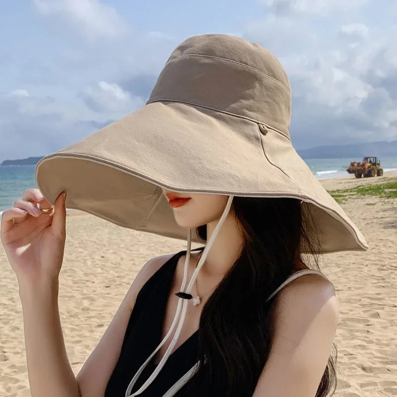Wide Brim UPF 50+ Sun Hat – Double-Sided Anti-UV Beach & Hiking Cap for Women