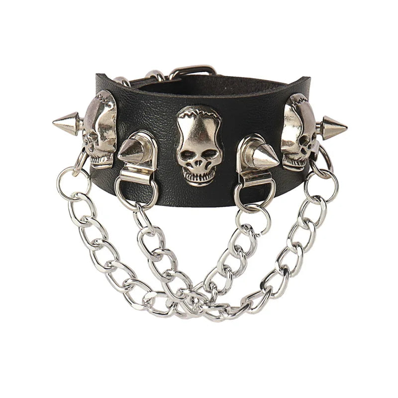 Punk Studded Leather Bracelet – Adjustable Gothic Rivet Cuff for Men & Women