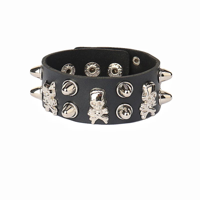 Punk Studded Leather Bracelet – Adjustable Gothic Rivet Cuff for Men & Women