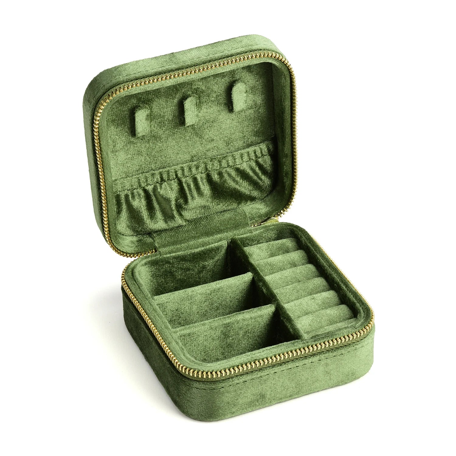 TAIMY Vintage Velvet Jewelry Box – Retro Green Travel Ring Case with Mirror