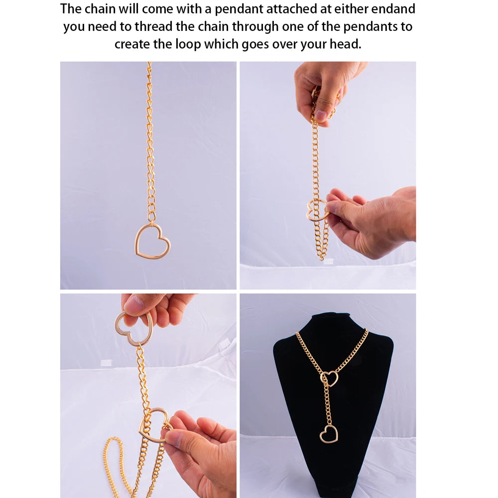 Heart Slip Chain Choker – Punk Rock Adjustable Love Necklace for Women