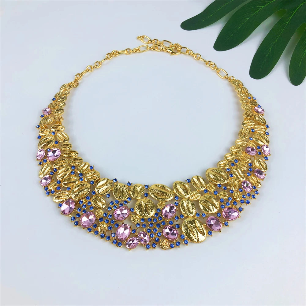 ESALE Vintage Opal Jewelry Set – Luxury 18K Gold Plated Necklace, Earrings, Bracelet & Ring