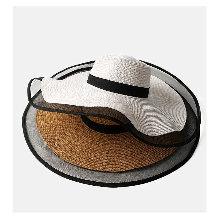 Big Brim Beach Sun Hat – Foldable Straw UV-Cut Visor for Women, Vintage Summer Style