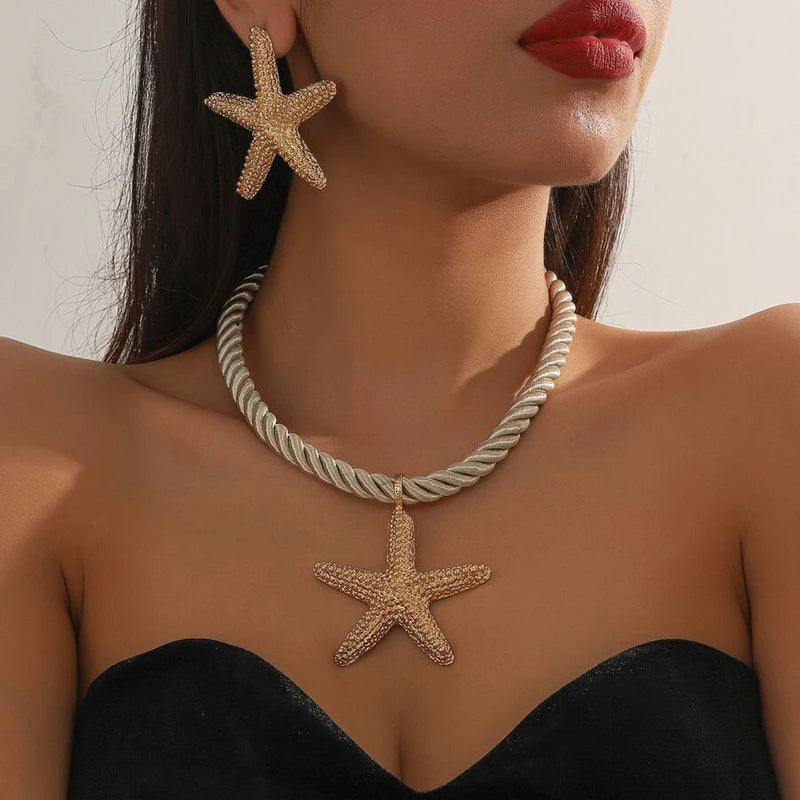 3-Piece Starfish Jewelry Set – Ocean Style Necklace & Statement Earrings for Parties