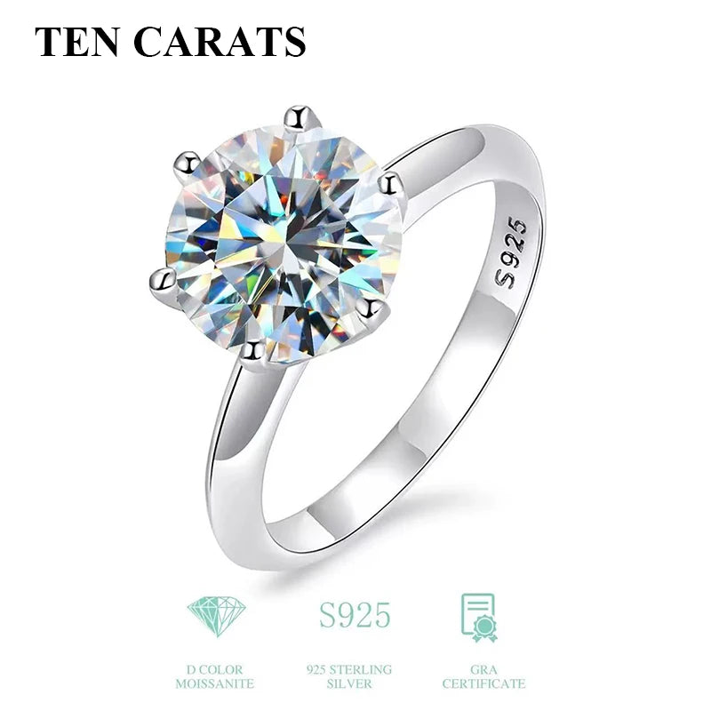 TEN CARATS 1 ct Moissanite Ring – Elegant Round-Cut Sparkle in 925 Sterling Silver for Engagements