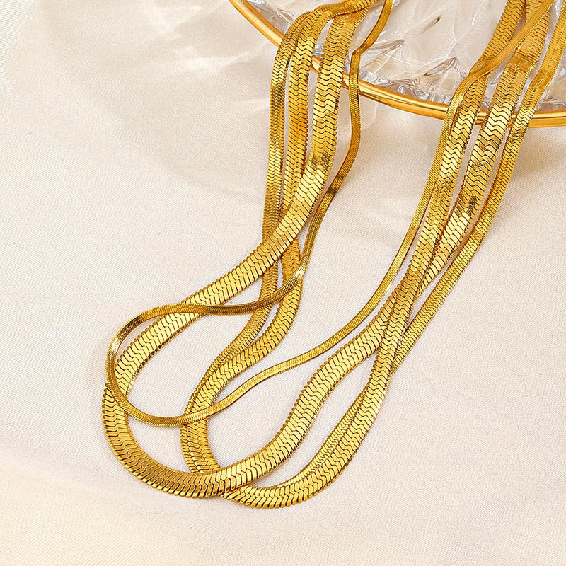 Flat Snake Chain Choker – Unisex Stainless Steel Herringbone Necklace in Gold or Silver