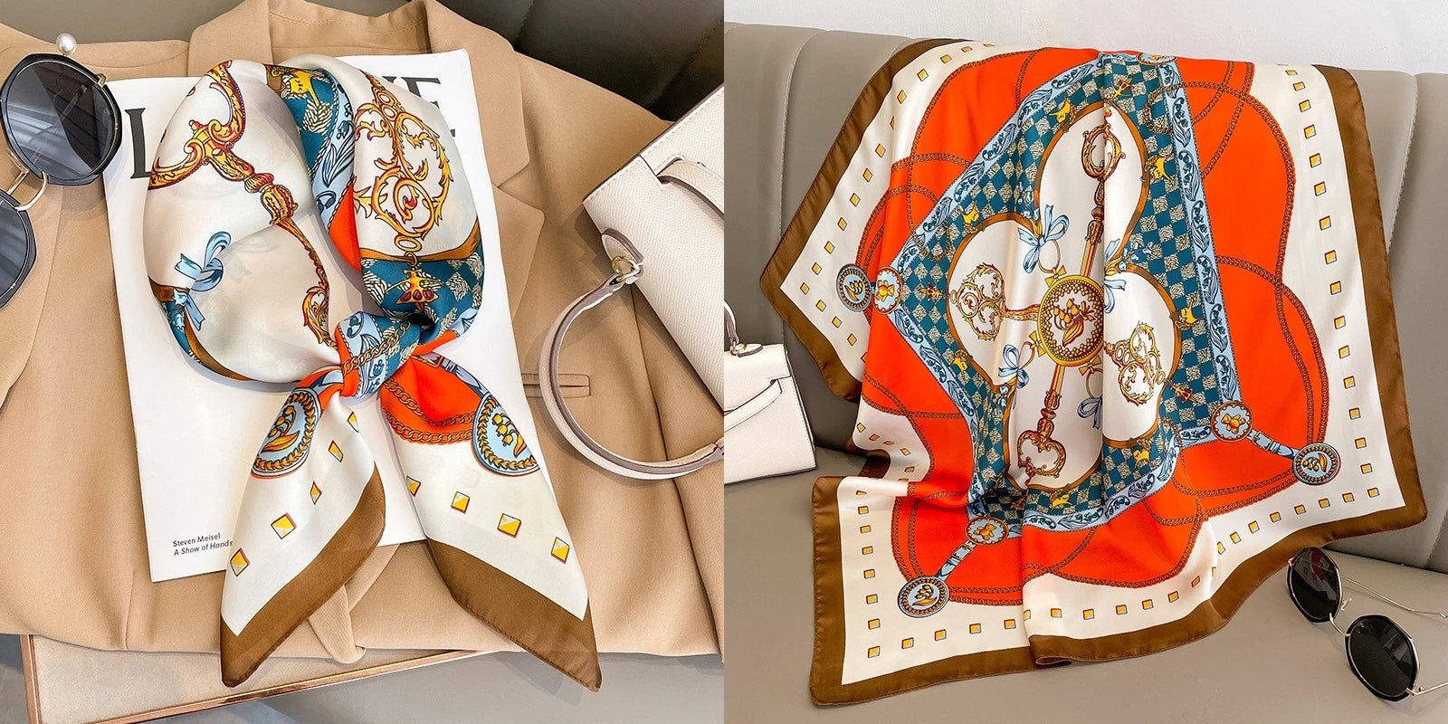 Luxury Floral Silk Scarf – Soft Satin Square Wrap for Hair, Neck & Hijab