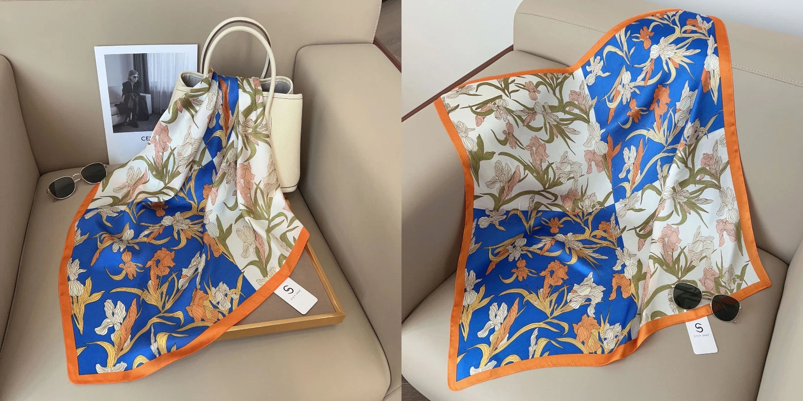 Luxury Floral Silk Scarf – Soft Satin Square Wrap for Hair, Neck & Hijab