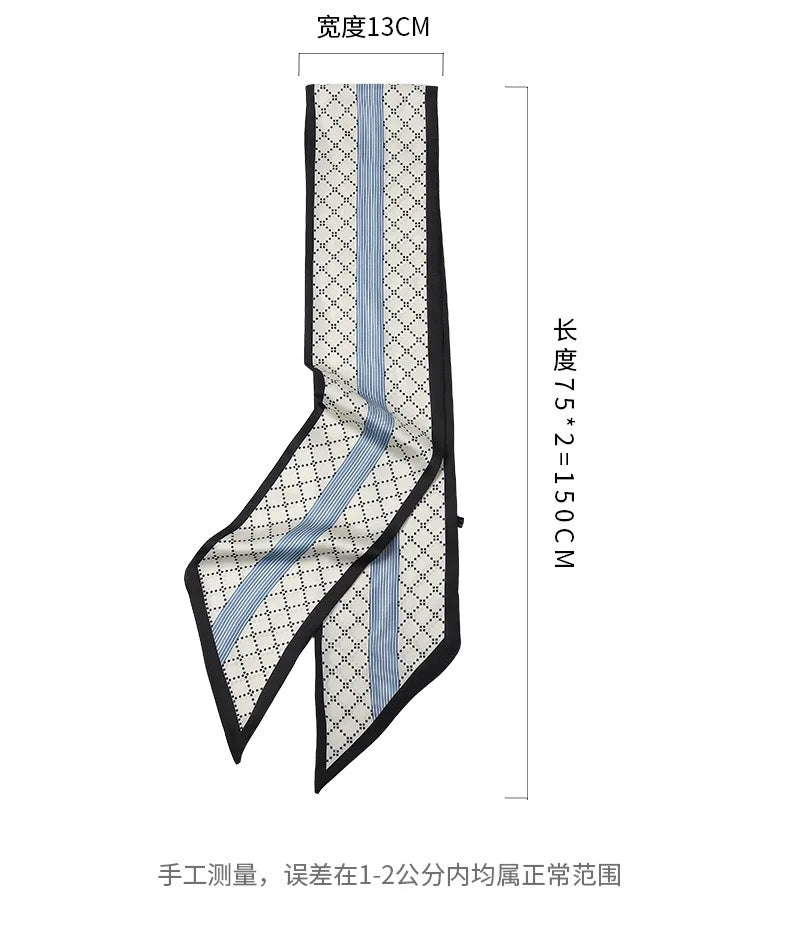 Luxury Horse Print Silk Ribbon Scarf – Thin Long Accessory for Bags, Hair & Neck