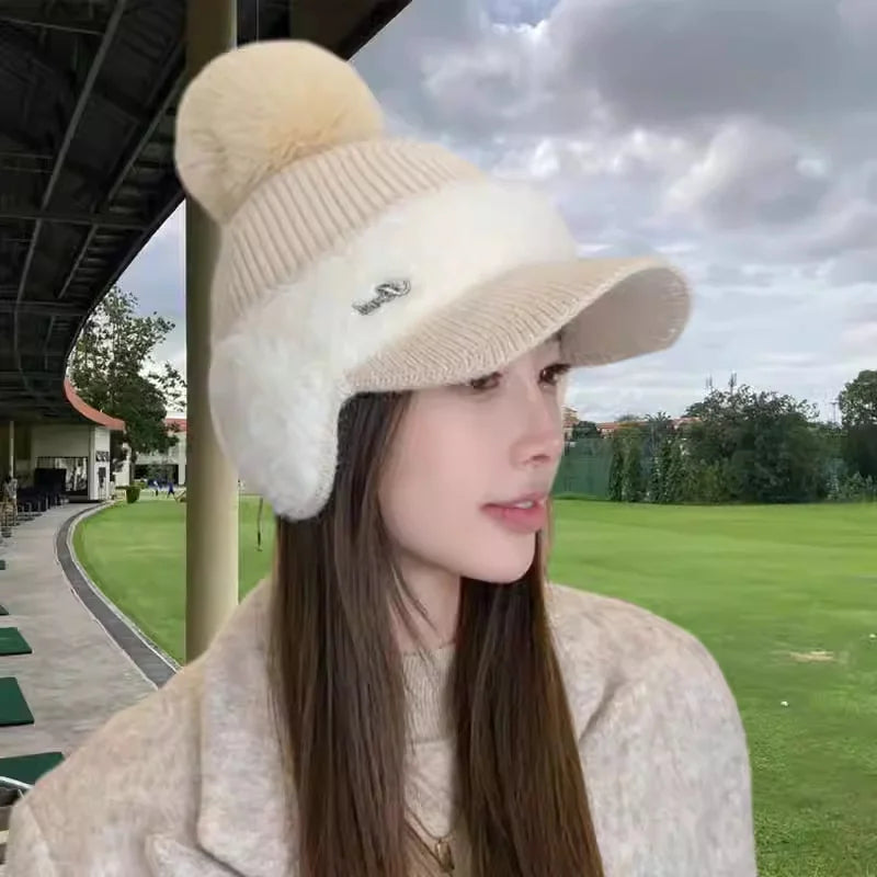 Winter Ear-Wing Knit Baseball Cap – Warm 2024 Windproof Ponytail Hat for Women