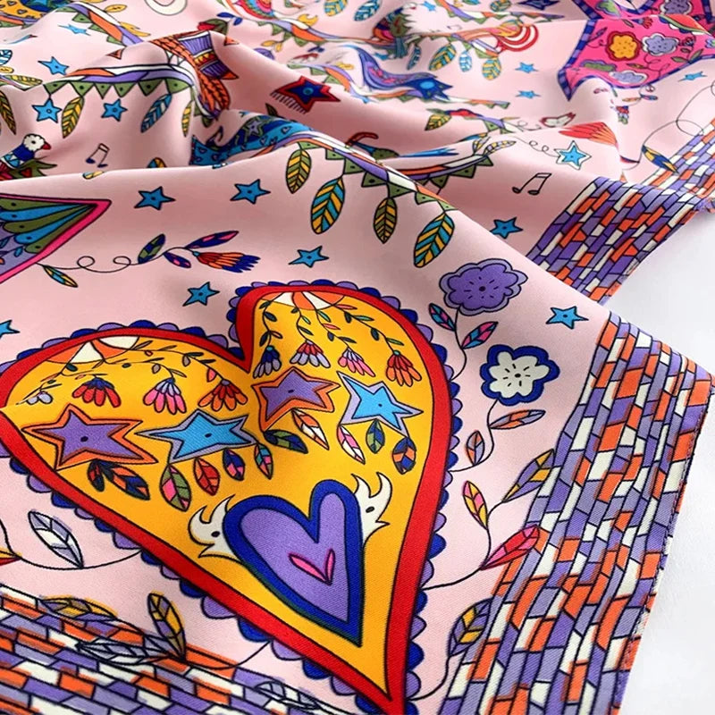 Silk Feel Scarf – Twill Square Wrap with Luxury Tree Print for Hair, Neck & Hijab