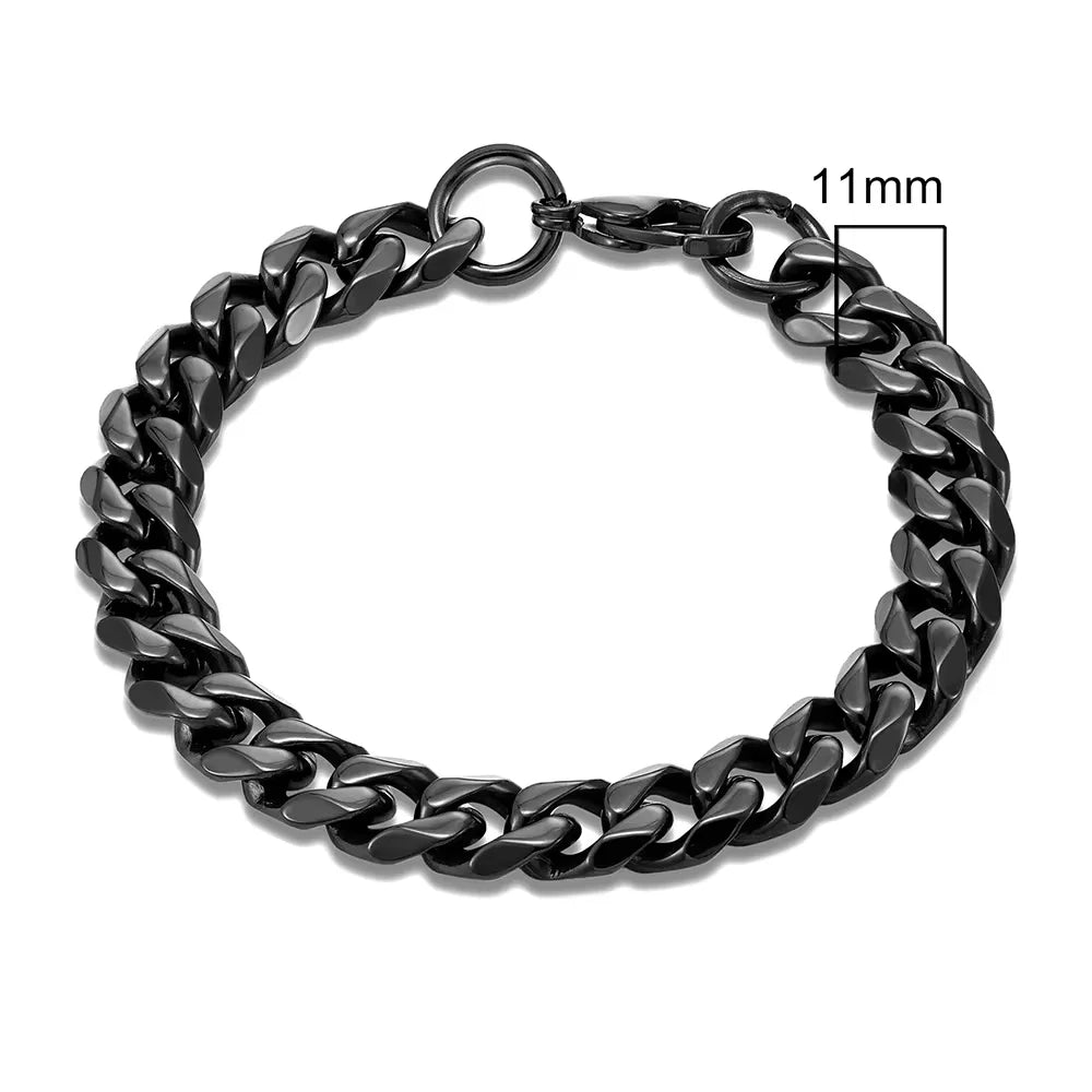 MKENDN Punk Cuban Link Bracelet – 3–11 mm Stainless Steel Biker Chain for Men & Women