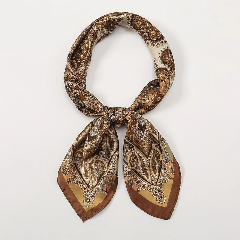 Bohemian Floral Silk Scarf – Luxury Square Satin Wrap for Hair, Neck & Hijab