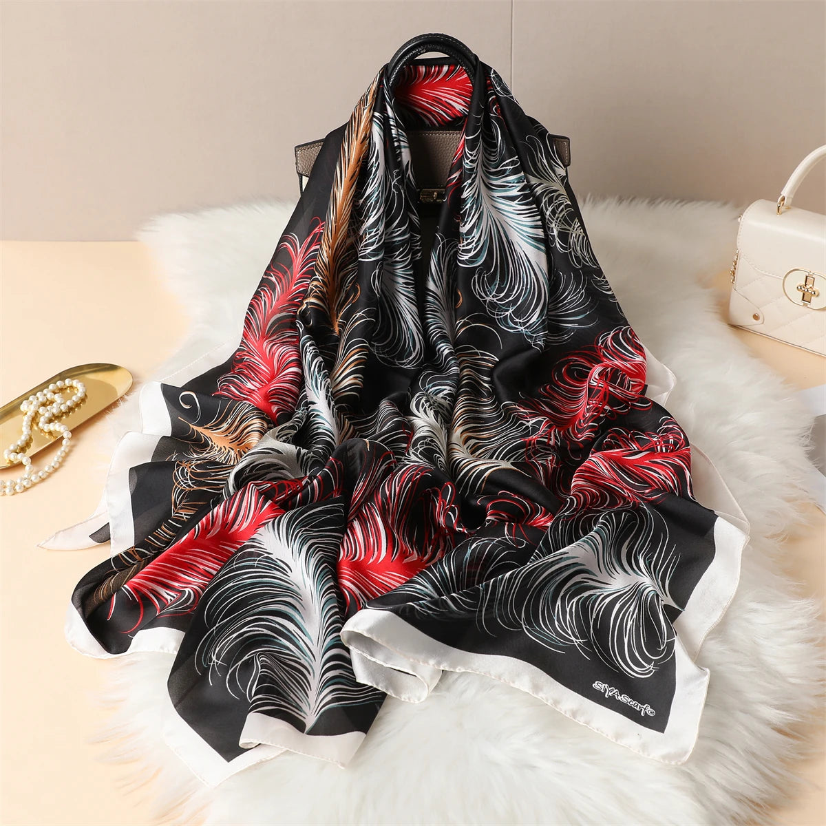 Luxury Silk Satin Scarf –  Large Wrap for Women, Elegant Beach & Hijab Style