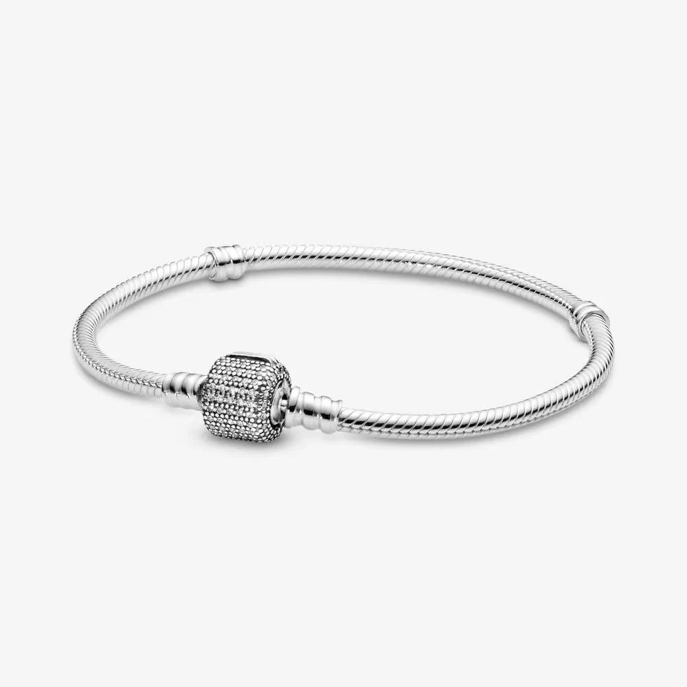 925 Sterling Silver Snake Chain Bracelet – Heart, Square or Round Clasp Charming Design for Women