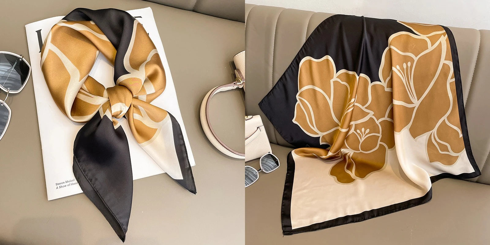 Luxury Floral Silk Scarf – Soft Satin Square Wrap for Hair, Neck & Hijab