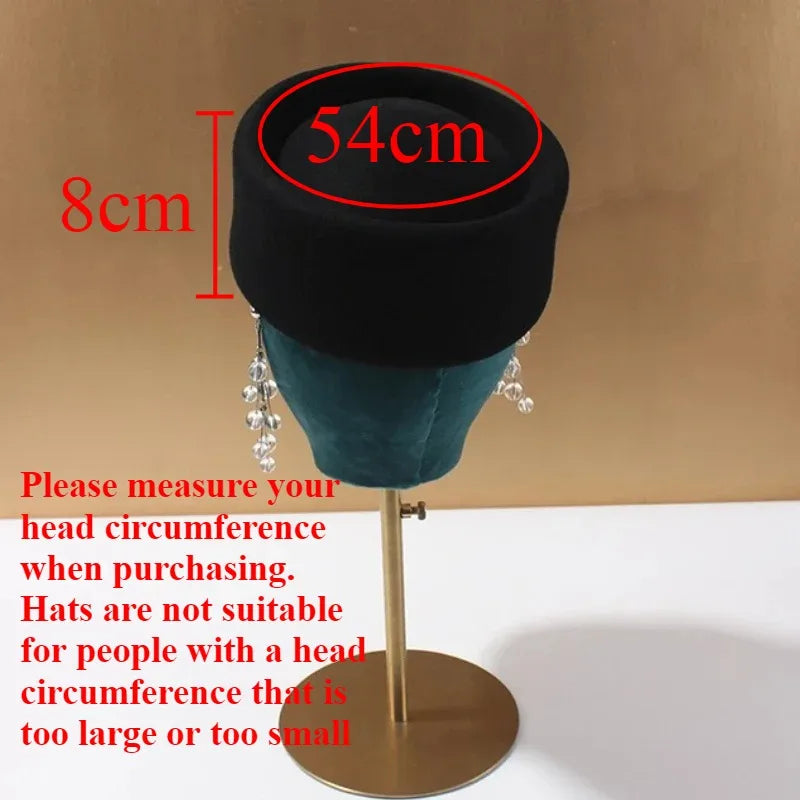 Vintage Wool Felt Beret – Elegant Hard-Top Pillbox Fedora for Weddings & Cocktail Parties