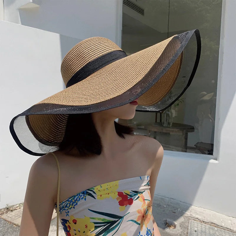 Big Brim Beach Sun Hat – Foldable Straw UV-Cut Visor for Women, Vintage Summer Style