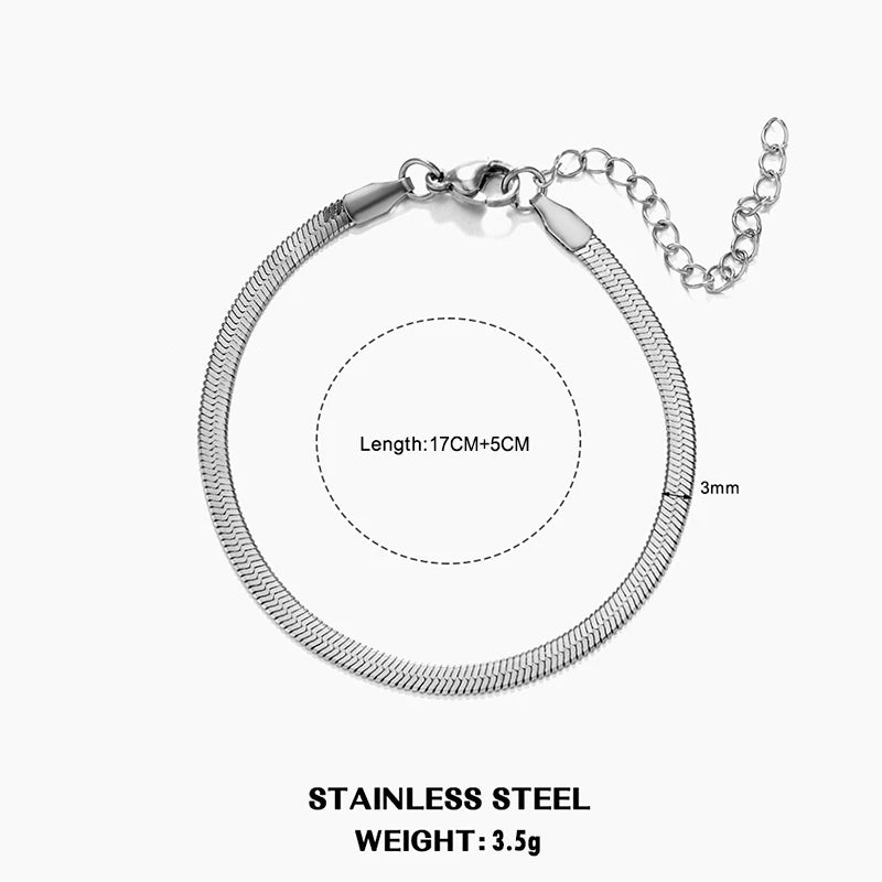 Flat Snake Chain Choker – Unisex Stainless Steel Herringbone Necklace in Gold or Silver