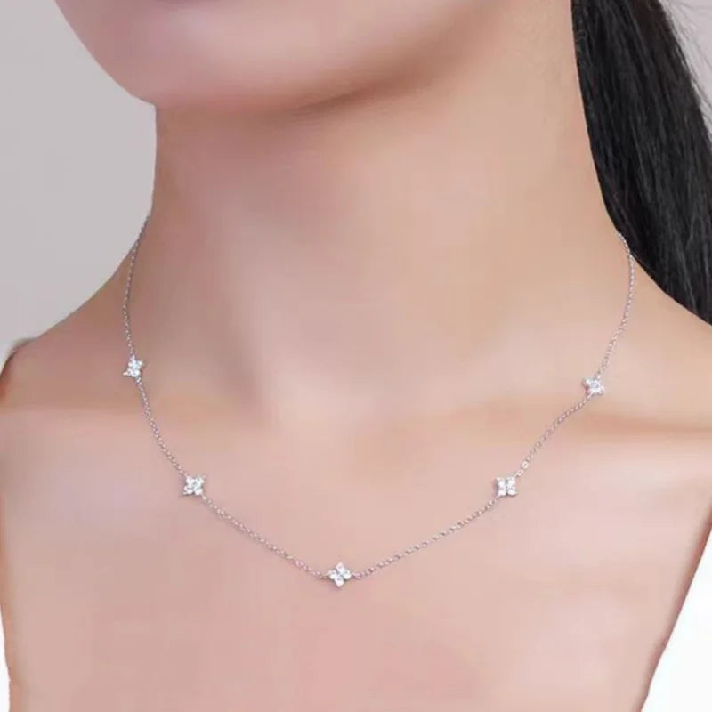 Four-Leaf Zircon Necklace – Elegant Lucky Choker for Women, Perfect for Parties & Gifts