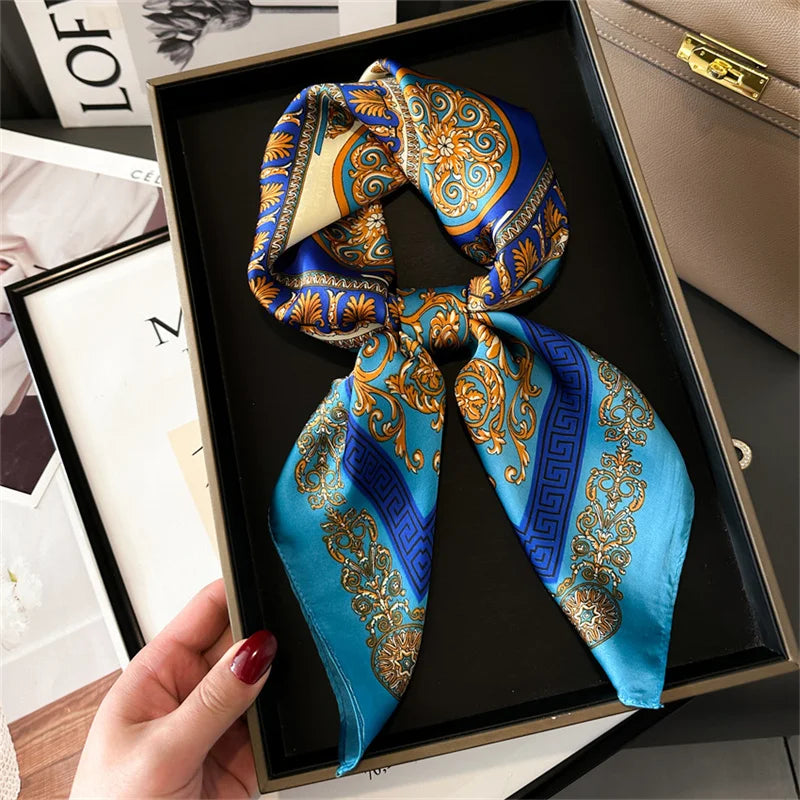 Printed Silk Scarf – Luxury Square Pashmina for Hair, Neck & Head Styling