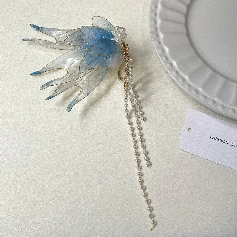 Butterfly & Mermaid Pearl Tassel Ear Cuffs – Elegant Non-Piercing Fairy-Style Earrings