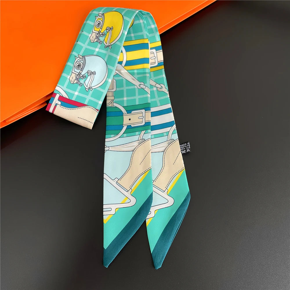 Gorgeous Saddle Print Silk Scarf – Elegant 2023 Designer Style for Hair, Bags & Neck