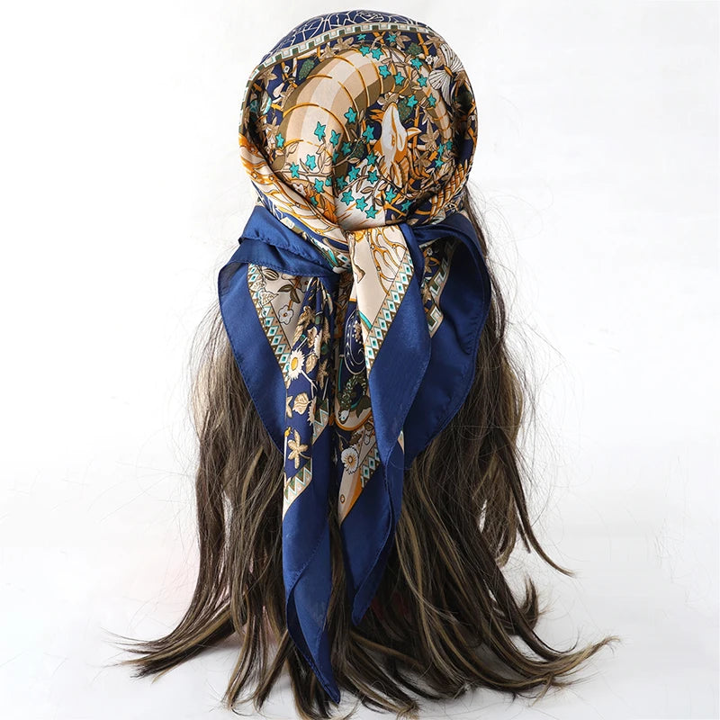 Bohemian Floral Silk Scarf – Tropical Print Square Satin Wrap for Hair, Neck & Hijab