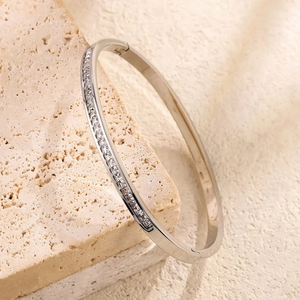 Yupsk Titanium Steel Couple Bracelet – Shiny Zircon Inlay in Gold or Silver for Him & Her