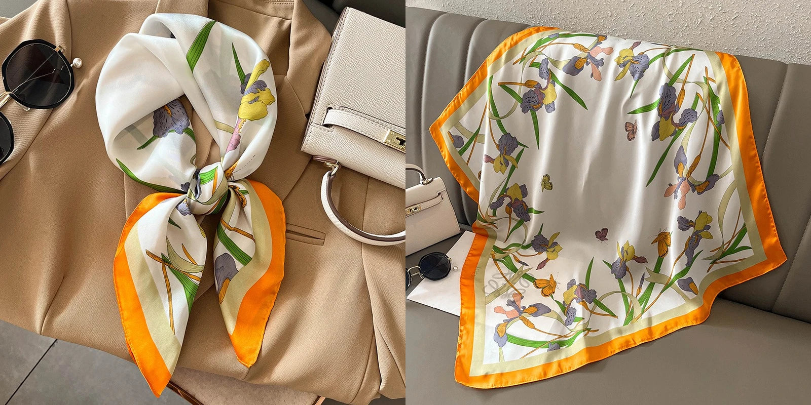 Luxury Floral Silk Scarf – Soft Satin Square Wrap for Hair, Neck & Hijab
