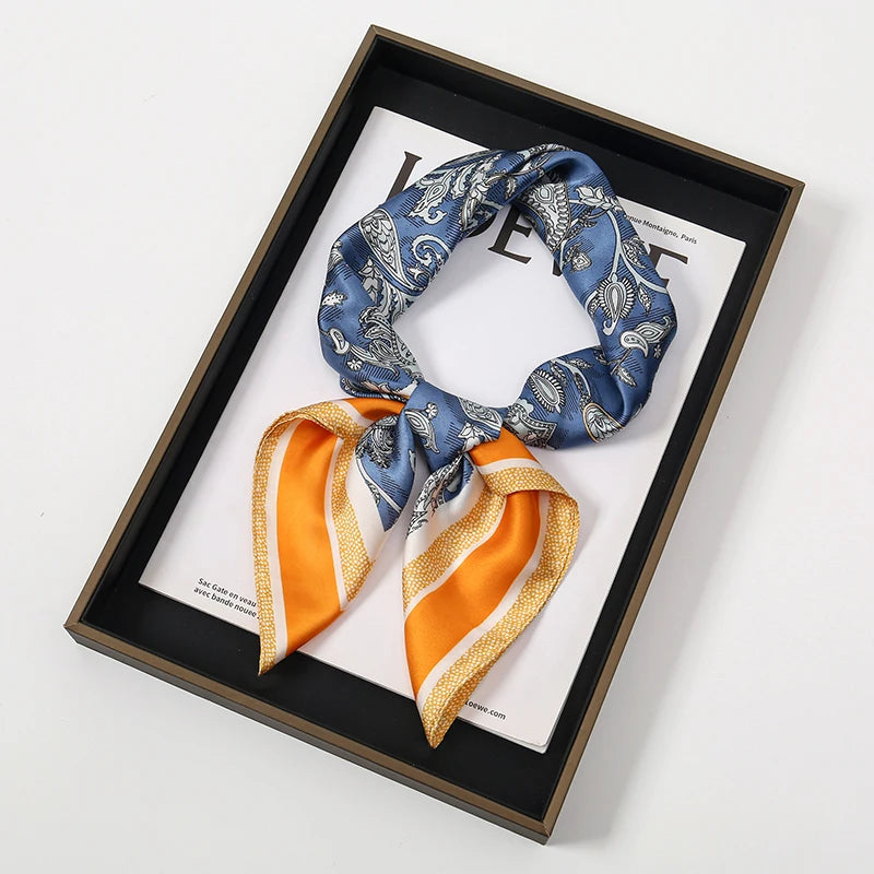 Bohemian Floral Silk Scarf – Luxury Square Satin Wrap for Hair, Neck & Hijab