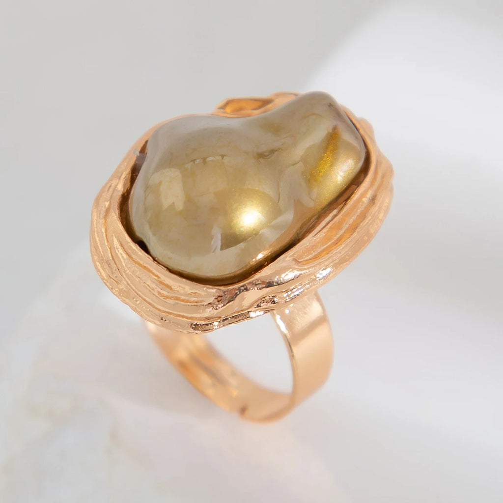 Lacteo Punk Baroque Pearl Ring – Adjustable Alloy Open Design for Weddings & Banquets