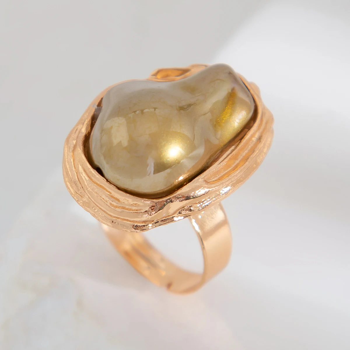 Lacteo Punk Baroque Pearl Ring – Adjustable Alloy Open Design for Weddings & Banquets