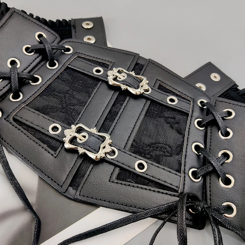 Plus Size Lace Corset Belt – Wide Stretch Gothic Cummerbund for Dresses in Brown or White