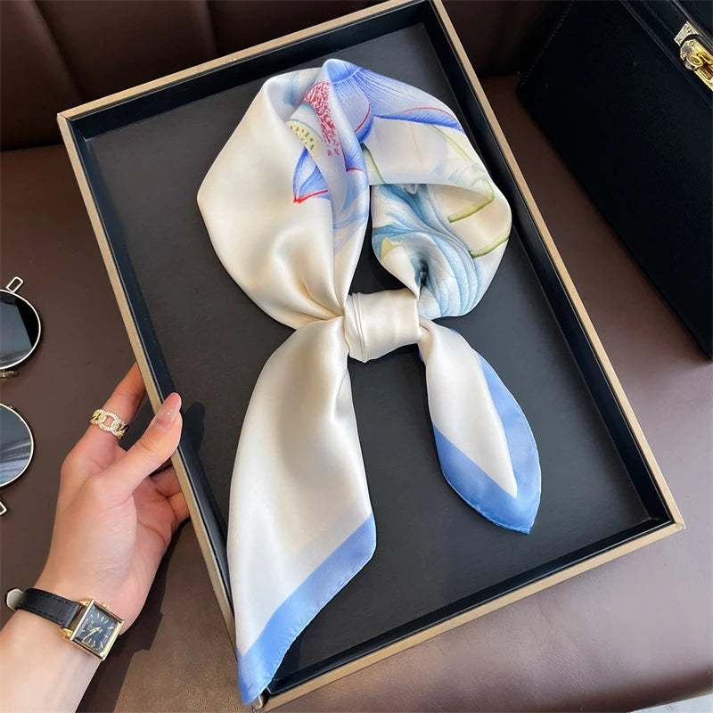 Bohemian Floral Silk Scarf – Luxury Square Satin Wrap for Hair, Neck & Hijab