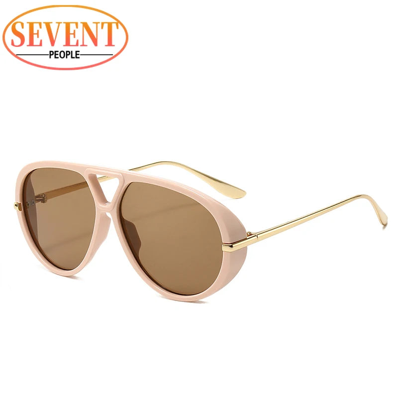 Oversized Oval Pilot Sunglasses – 2025 Luxury Metal Frame UV400 Vintage Shield Style