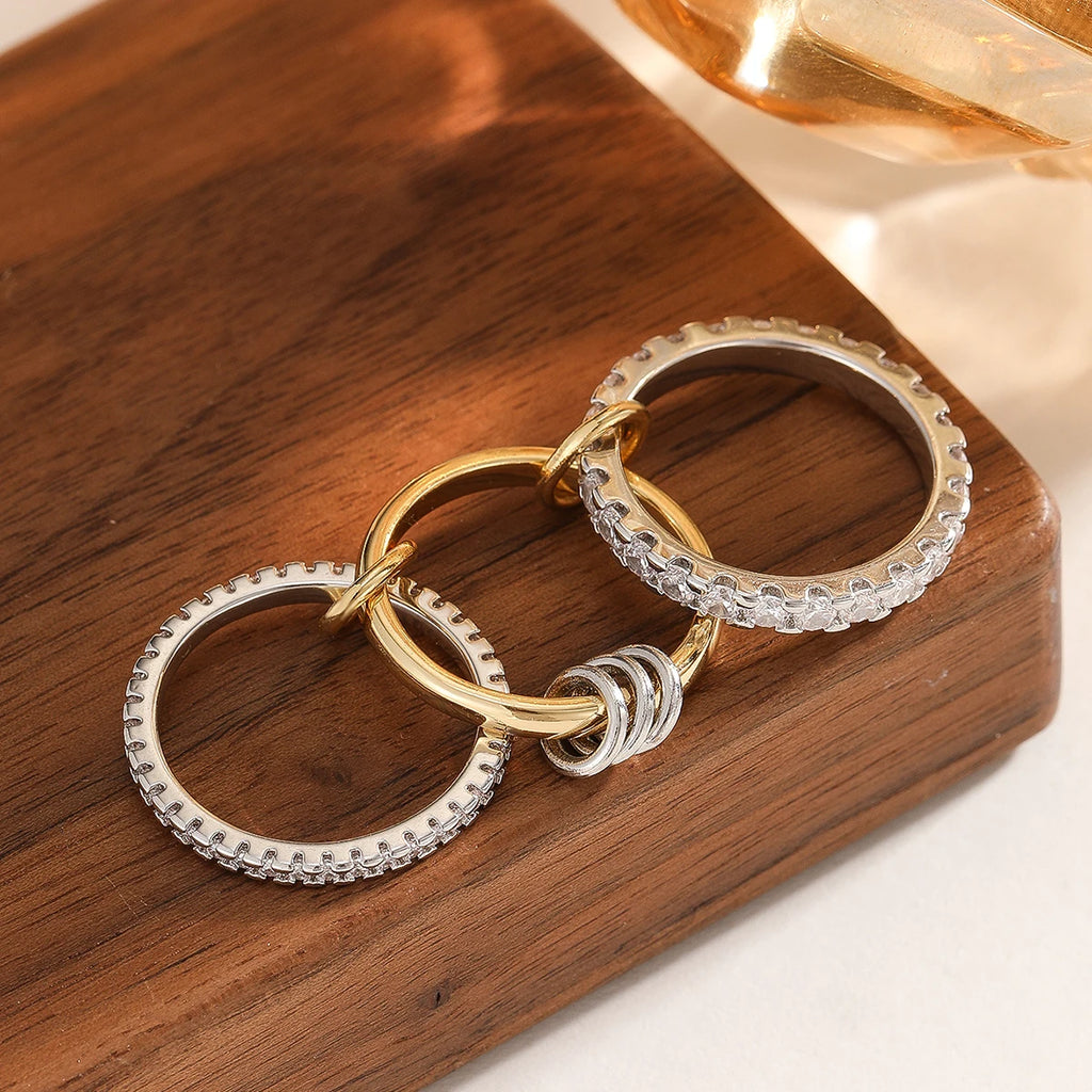 Two-Tone Four-Band Copper Ring – Hypoallergenic Stacking Piece for Young Women