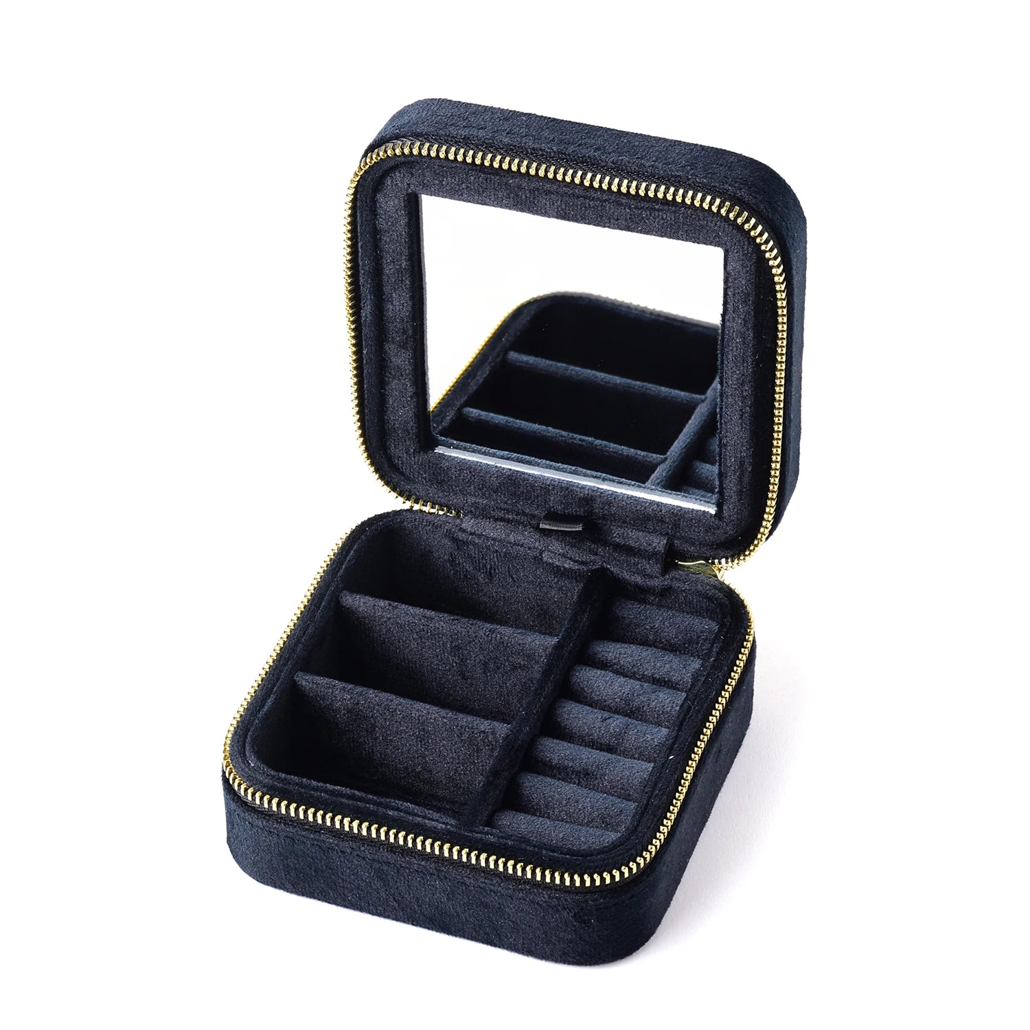 TAIMY Vintage Velvet Jewelry Box – Retro Green Travel Ring Case with Mirror