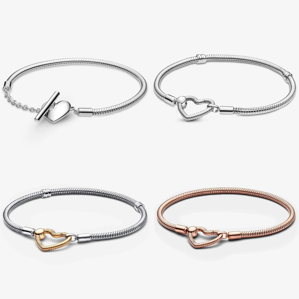 925 Silver Flower Charm Bracelet – Elegant Snake Chain Design for Women