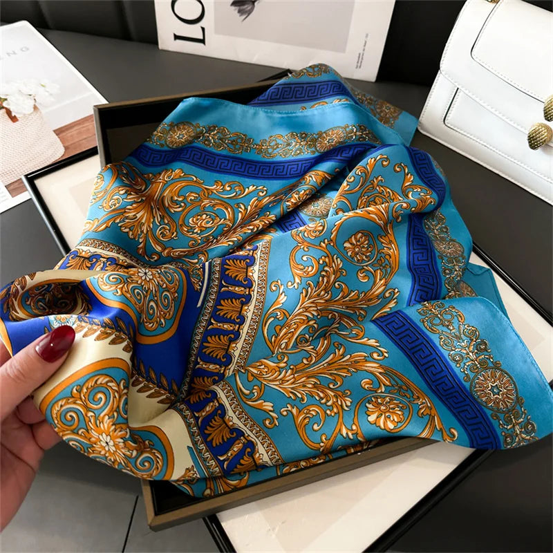 Printed Silk Scarf – Luxury Square Pashmina for Hair, Neck & Head Styling