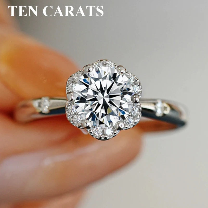 TEN CARATS 1 ct Moissanite Ring – Elegant Round-Cut Sparkle in 925 Sterling Silver for Engagements